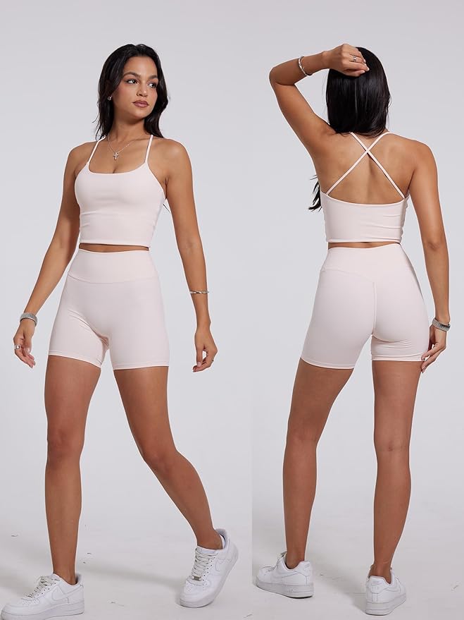 Danysu Sculpt Workout Tank Tops Women Backless Longline Sports Bras Strappy Padded Yoga Top