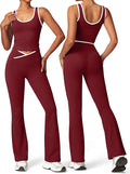 OLCHEE Womens Workout Sets 2 Piece Gym Yoga Outfits Crossover Flare Leggings Crop Tank Top with Contrast Trim