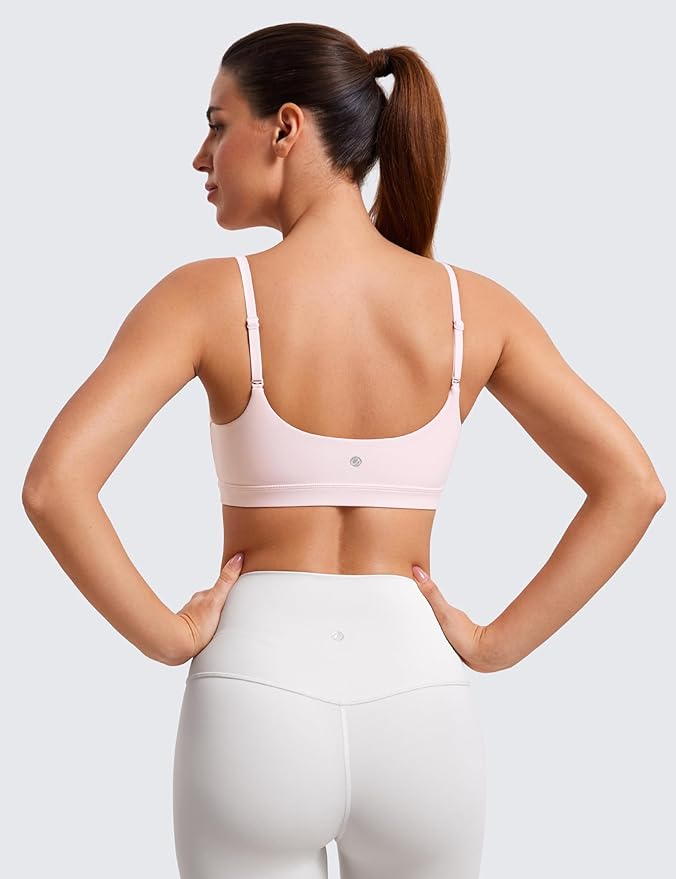 CRZ YOGA Butterluxe Adjustable Spaghetti Strap Sports Bras for Women - Scoop Neck Wireless Padded Yoga Workout Crop Top