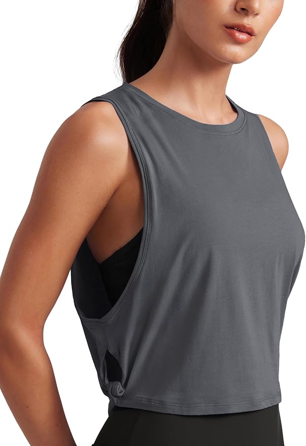 CRZ YOGA Pima Cotton Large Armhole Tank Tops for Women - Workout Sport Athletic Yoga Running Gym Loose Crop Sleeveless Shirts