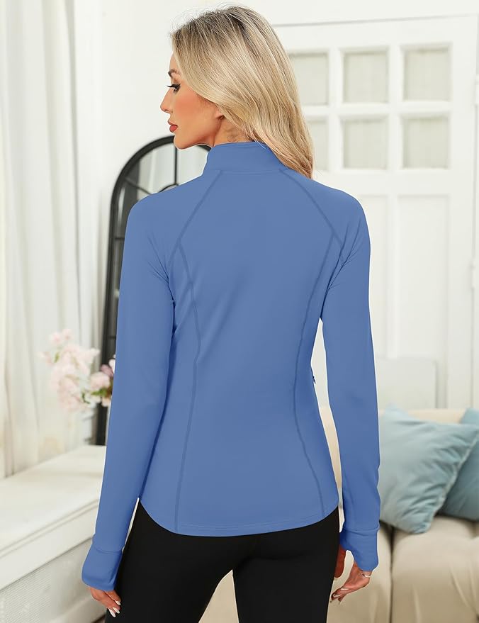 LOMON Women's Long Sleeve Athletic Tops Quarter Zip Workout Shirts Turtle Neck Fall Compression Shirt with Thumb Hole