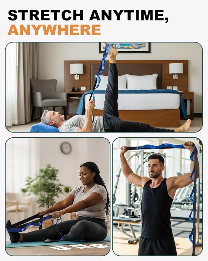 Trideer Stretching Straps with Loops, Non-Elastic Yoga Straps for Stretching, Durable Nylon Exercise Bands with Loops for Physical Therapy Flexibility, Yoga,Hamstring Leg Stretcher with Guidance