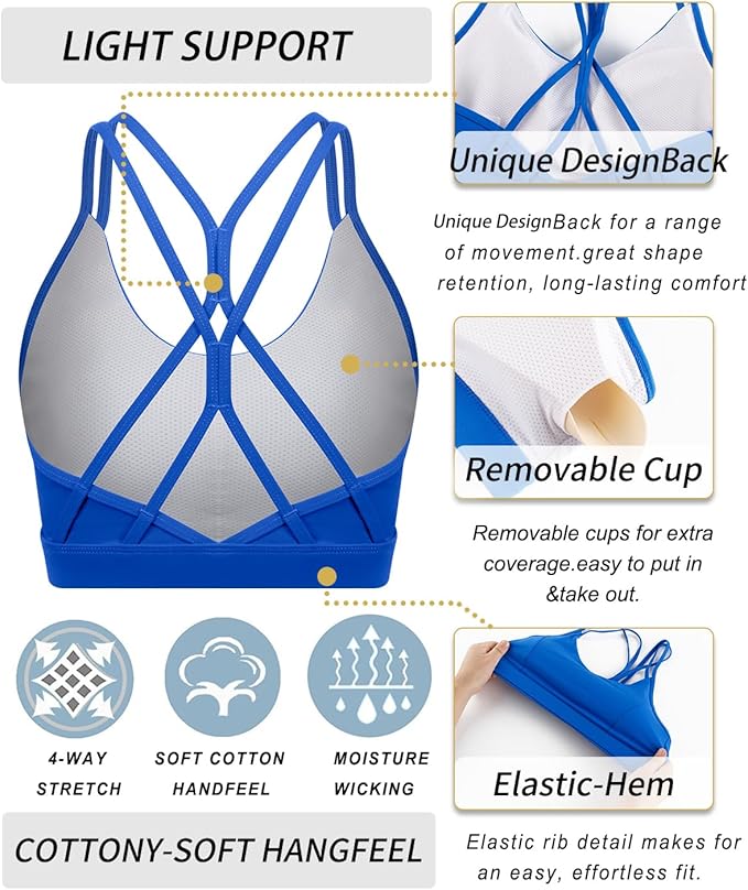 RUNNING GIRL Sports Bras for Women,Strappy Crisscross Back Padded Low Impact Running Sports Bra with Removable Cups