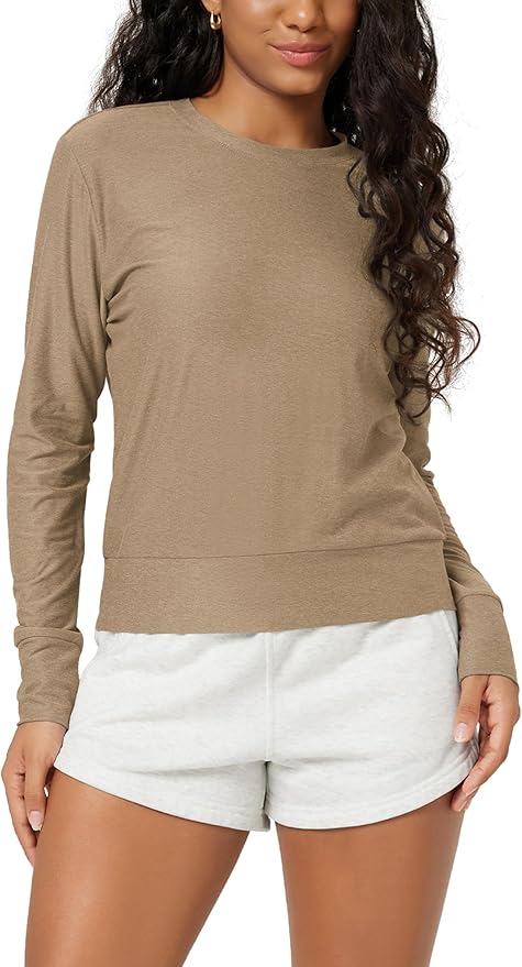 ODODOS Women's Long Sleeve Crewneck Tee - Ultra-Soft odSTRATUM Tech Performance T-Shirts UPF 50+ Daily Pullover Tops