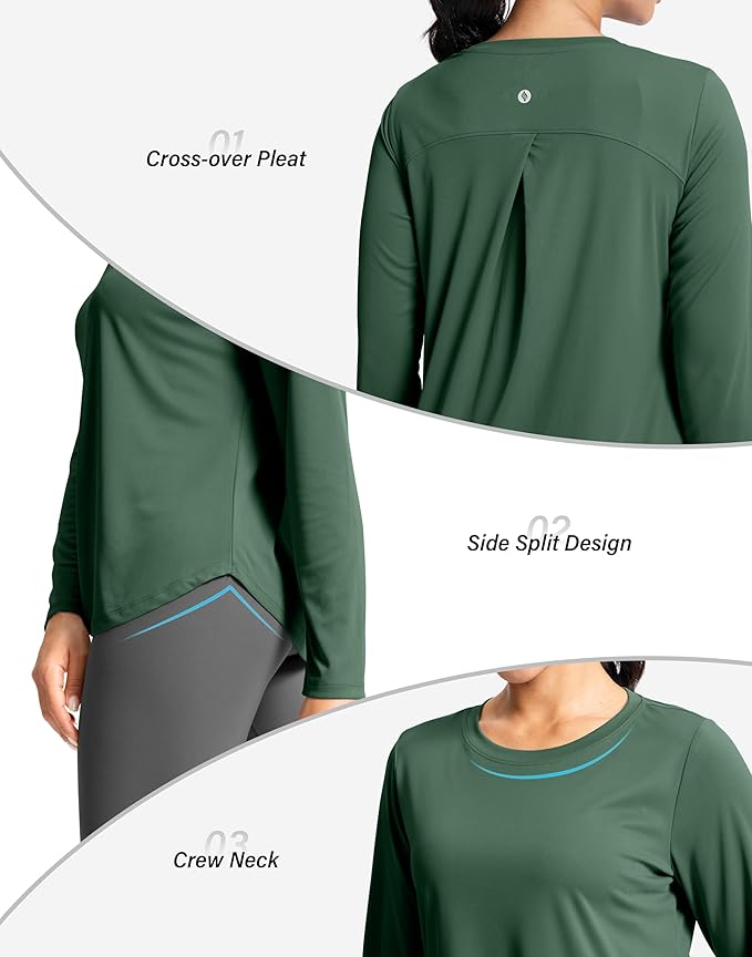 SANTINY Lightweight Long Sleeve Workout Tops for Women Breathable Gym Yoga Athletic Running Hiking Top UPF 50+ Sun Shirts