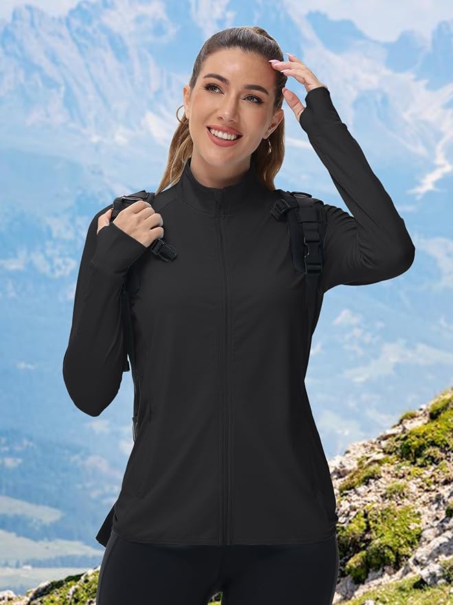 TACVASEN Women's Athletic Jackets Lightweight UV Protection Shirts Full Zip Workout Jacket UPF 50+ Long Sleeve Sun Shirt