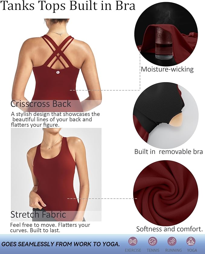 RUNNING GIRL Tank top with Built in Bra for Women,Compression Shirts Crisscross Back Workout Yoga Tops