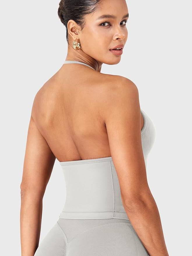 YEOREO SoftHue Impact Longline Strappy Top Women's Halter Workout Tank Tops Backless Gym Longline with Adjustable Strap