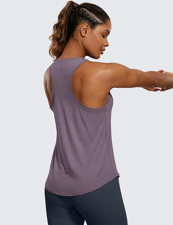 CRZ YOGA Pima Cotton Racerback Tank Tops for Women - Workout Athletic Casual Soft Scoop Neck Sleeveless Shirts