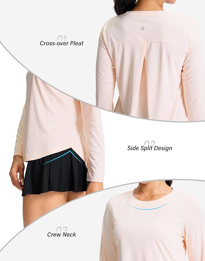 SANTINY Lightweight Long Sleeve Workout Tops for Women Breathable Gym Yoga Athletic Running Hiking Top UPF 50+ Sun Shirts