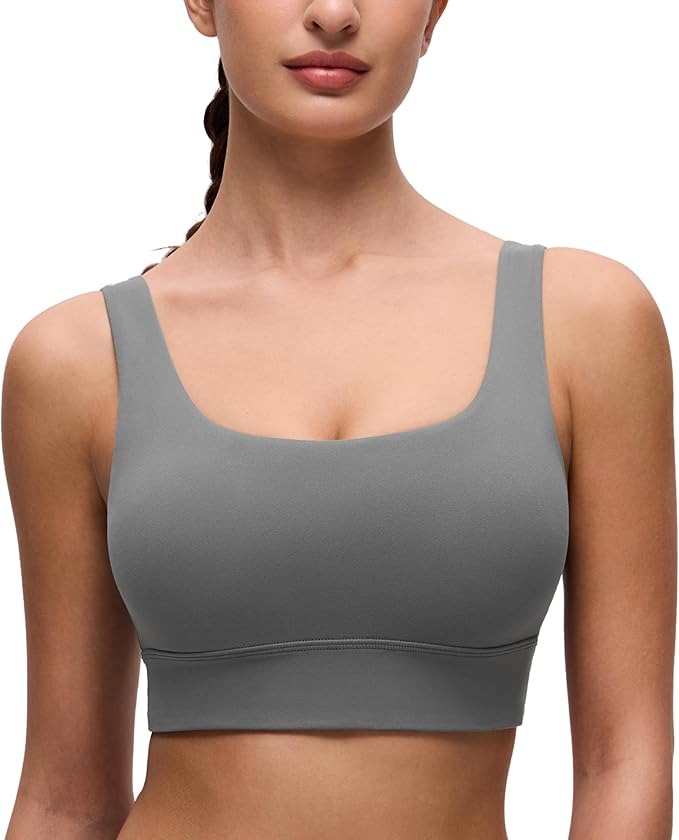 CRZ YOGA Butterluxe U Back Longline Sports Bras for Women - Scoop Neck Padded Yoga Workout Crop Top with Built in Pads