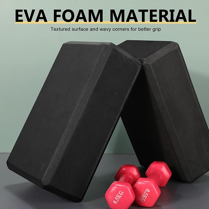 Lenwen 30 Pieces Black Yoga Blocks 9'' x 6'' x 3'' EVA Foam Non Slip High Density Dance for Stretching Pilates Meditation Accessories