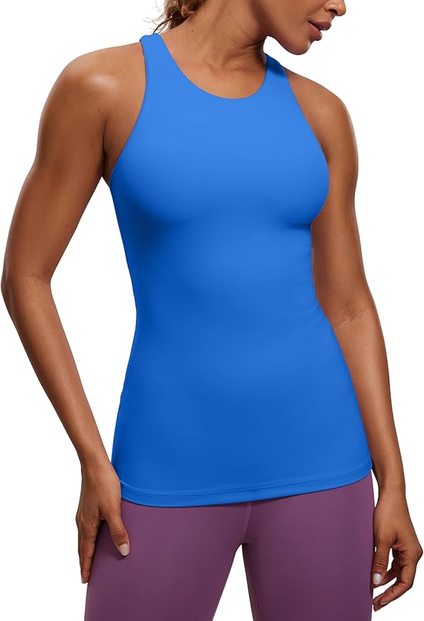 CRZ YOGA Butterluxe High Neck Tank Tops for Women - Racerback Workout Padded Yoga Athletic Camisole with Built in Bra