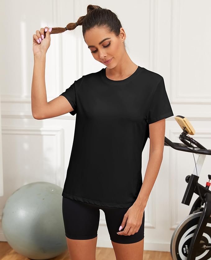 KevaMolly Workout Tops for Women UPF50+ Breathable Loose Fit Yoga T Shirts Short Sleeve Running Gym Athletic Tee Top