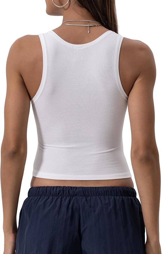 Danysu Women Rib Tank Top Padded Workout Top Square Neck Crop Tank Fitted Basic Cami Tops