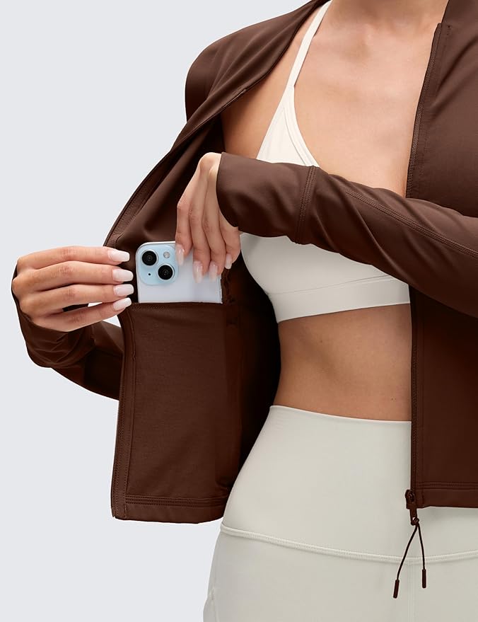 CRZ YOGA Butterluxe V-Neck Jackets for Women - Full Zip Athletic Track Tops with Thumb Holes Pockets