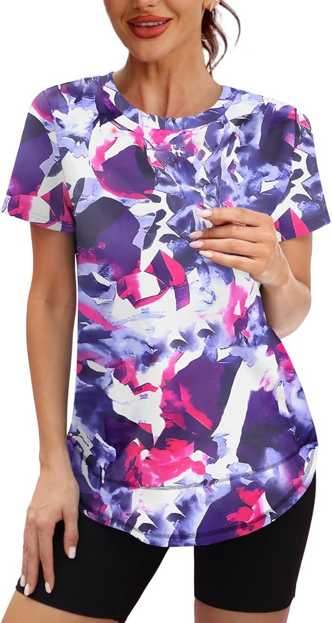 XIEERDUO Womens Workout Tops Short Sleeve Shirts Quick Dry Outfits for Hiking Running S-3XL