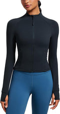 CRZ YOGA Butterluxe Waist Length Jackets for Women - Full Zip Athletic Track Tops with Thumb Holes Pockets