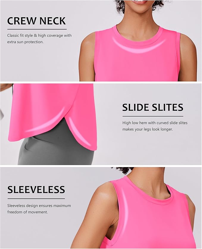 PINSPARK Workout Tank Tops Woman UPF 50+ Yoga Tanks Quick Dry Sleeveless Gym Shirts with Side Slits Loose Fit Athletic Top