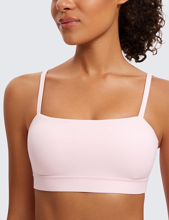CRZ YOGA Butterluxe Womens Adjustable Spaghetti Thin Strap Sports Bra - Padded Wireless Square Neck Workout Yoga Clothes