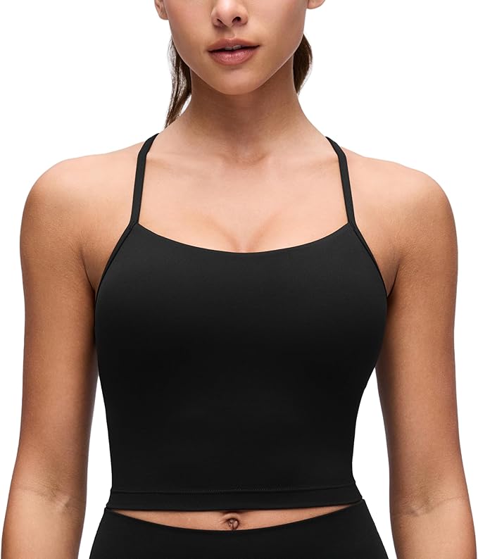 CRZ YOGA Butterluxe Y Back Crop Tank Tops for Women - Spaghetti Straps Racerback Padded Yoga Workout Longline Sports Bras