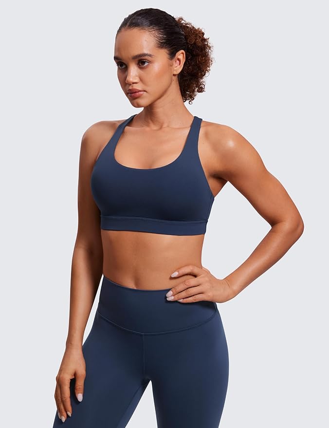 CRZ YOGA Naked Feeling Strappy Padded Sports Bras for Women - Fitness Workout Top Criss Cross Back Yoga Cami