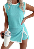 EVALESS 2 Piece Sets for Women Summer Outfits Ribbed Knit Tank Top and Split Lined Skirt Two Pieces Lounge Matching Set