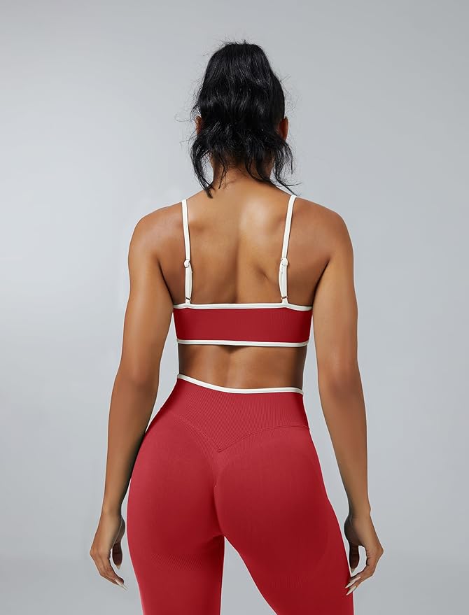 ABOCIW Womens 2 Piece Workout Sets Seamless Color Block Sports Bra Scrunch Butt Lifting High Waist Leggings Gym Set