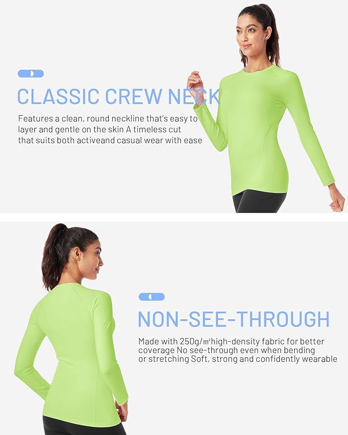Runhit Women's Long Sleeve Compression Shirt Workout Tops Athletic Base Layer Gym Yoga Running Sports Gear Quick Dry UPF 50+