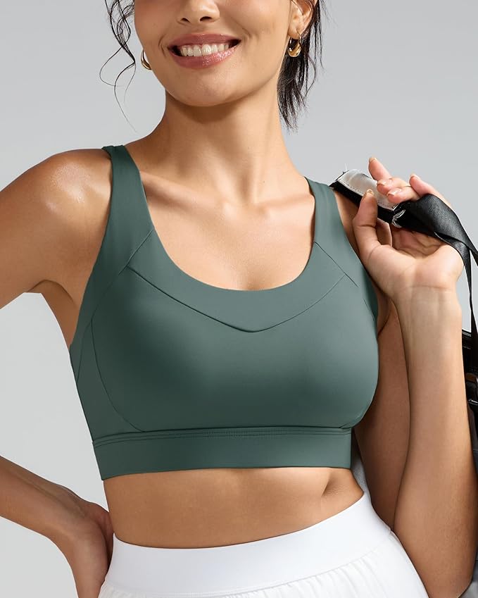 RUNNING GIRL Sports Bra for Women High Support, Molded Cup High Impact Sports Bras with Sewn in Pads Strappy Running Bra