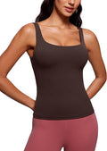 CRZ YOGA Butterluxe U Neck Tank Tops for Women - Padded Athletic Workout Camisole Crop Tops with Built in Bra
