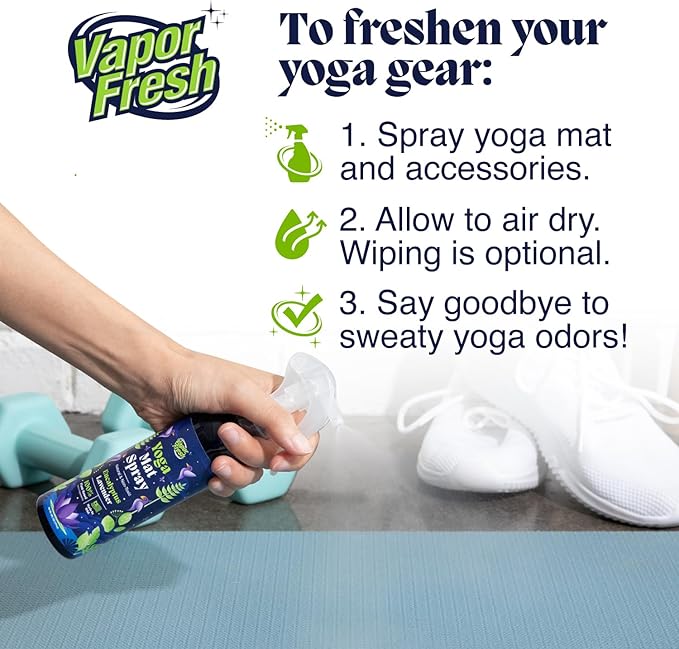 Vapor Fresh Yoga Mat Cleaner Spray, 6oz (Eucalyptus Lavender) - For Yoga Blocks, Mats, Straps and More - Powered By Essential Oils (1-Pack)