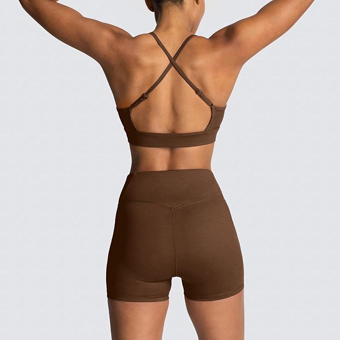 IMEKIS Women's Workout Sets 2 Piece Yoga Outfit High Waisted Biker Shorts Leggings Sports Bra Gym Fitness Clothes Tracksuit