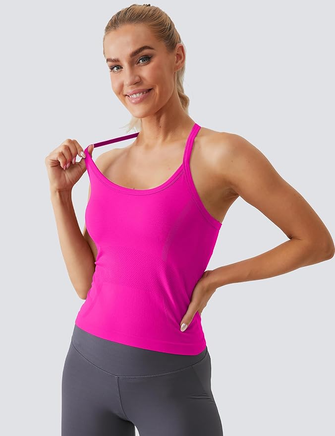 MathCat Workout Tank Tops for Women with Built in Bra, Sleeveless Gym Tops Seamless Racerback Athletic Yoga Shirts