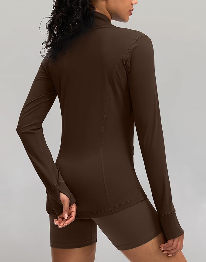 Women's Workout Jackets with 4 Pockets Zip Up Slim Fit Soft Fall Jacket for Yoga Running Athletic