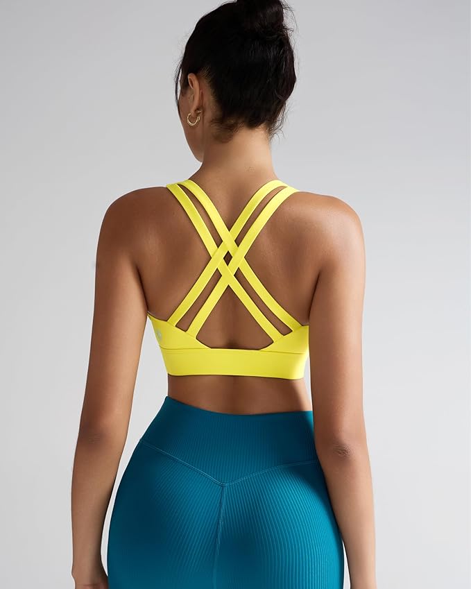 RUNNING GIRL High Impact Sports Bras for Women - Scoop Neck Strappy Sports Bra High Support Moulded Cup Workout Bra