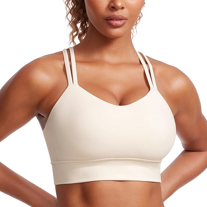 CRZ YOGA Softness Mold Butterluxe Strappy Longline Sports Bras for Women - Double Spaghetti Strap Workout Yoga Crop Top