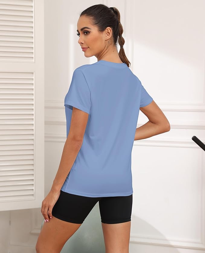 KevaMolly Workout Tops for Women UPF50+ Breathable Loose Fit Yoga T Shirts Short Sleeve Running Gym Athletic Tee Top