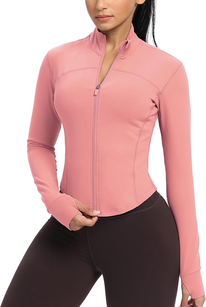GYM RAINBOW Womens Zip Up Workout Jakcets Lightweight Slim Fit Running Athletic Jackets with Thumb Holes