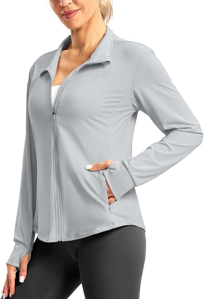 Soothfeel Women's UPF 50+ Lightweight Athletic Jackets Sun Protection Zip Up Long Sleeve Shirts Hiking Workout Outdoor Pocket