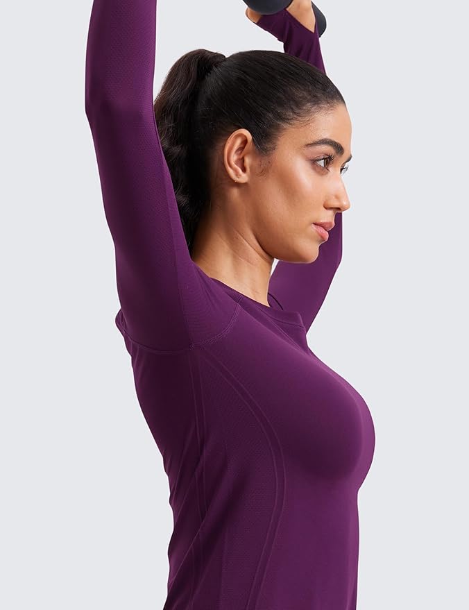 CRZ YOGA Seamless Long Sleeve Shirts for Women Waist Length - Workout Athletic Running Gym Yoga Tops Crewneck Breathable