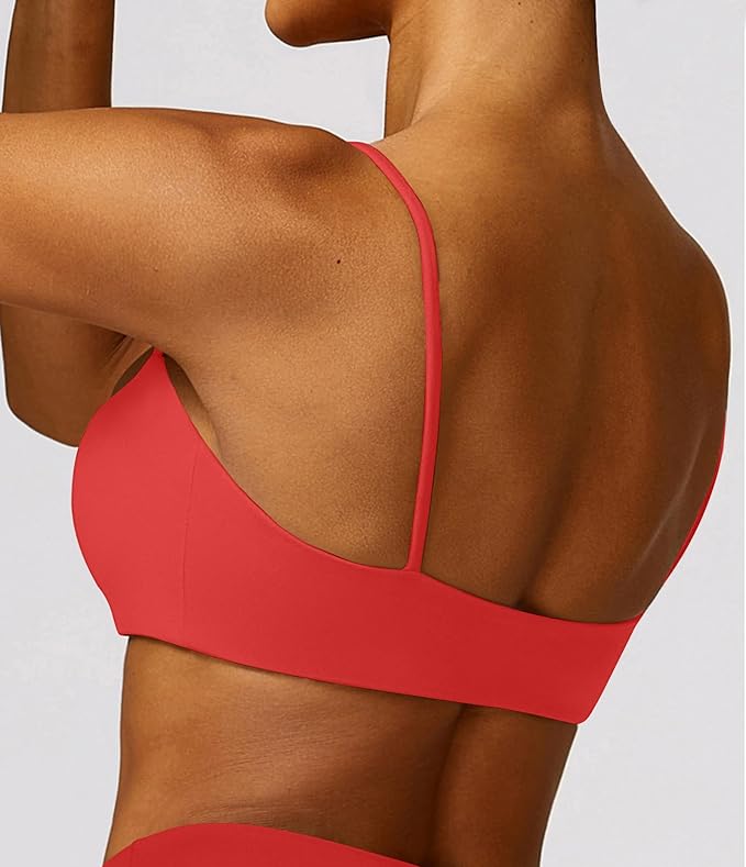 Comper Women's Sports Bra with Thin Straps Stretchy Wirefree Workout Bras Lightweight Workouts Bralette with Removable Pads