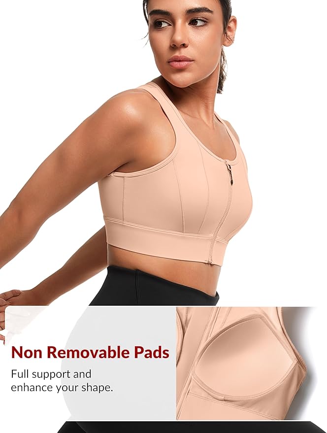 Yvette Front Closure Sports Bras for Women High Support Large Bust Supportive Sports Bra High Impact for Running