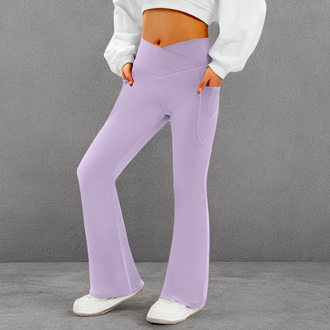 COPYLEAF Women's Flare Yoga Pants with Pockets V Crossover High Waisted Bootcut Yoga Leggings-Flare Workout Gym Leggings