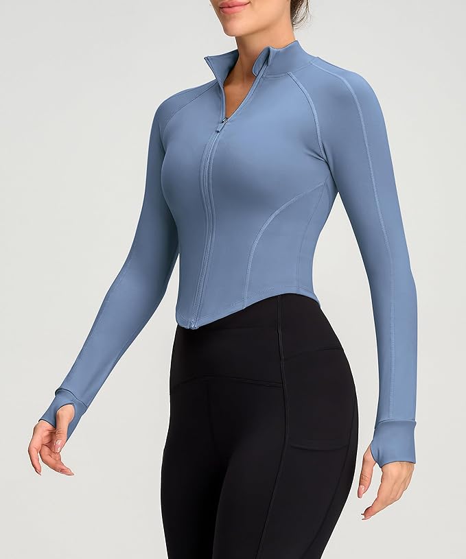 Womens Zip Up Bbl Jacket Lightweight Cropped Athletic Jacket Track Gym Workout Jackets for Running Yoga Hiking