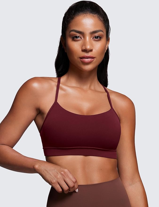CRZ YOGA Butterluxe Y Back Sports Bras for Women - Padded Racerback Low Impact Spaghetti Thin Strap Workout Yoga Top