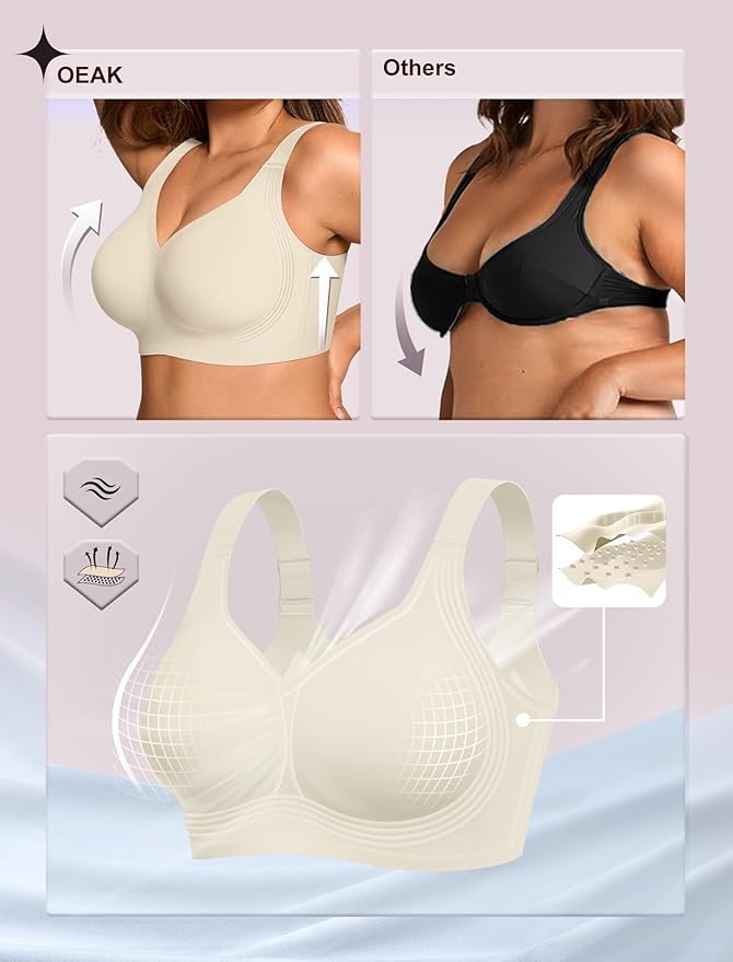 OEAK Womens Wireless Jelly Bra Plus Size Supportive Seamless Bras Full Coverage Push Up Comfortable No Underwire Tshirt Bras
