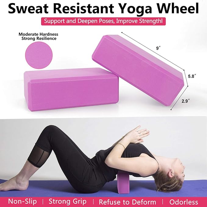 Yoga Wheel Set 11-in-1,Back Roller & 2 Blocks with Strap,Resistance Bands,Jump Rope,Carrying Bag,Perfect Yoga Back Wheel Accessory Starter Kit for Beginner, Stretching, Improving Backbends