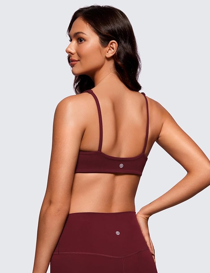 CRZ YOGA Butterluxe Square Neck Spaghetti Strap Sports Bras for Women - Low Coverage Yoga Wireless Padded Cami Crop Top
