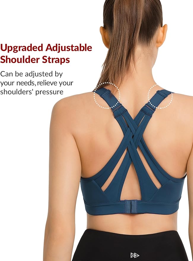 Yvette Sports Bra High Impact Adjustable Criss Cross Back, Full Support for Large Bust No Bounce